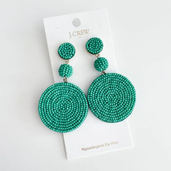 J. Crew Factory Large Circle Beaded Statement Earrings (Emerald Island) - Picture 3 of 3
